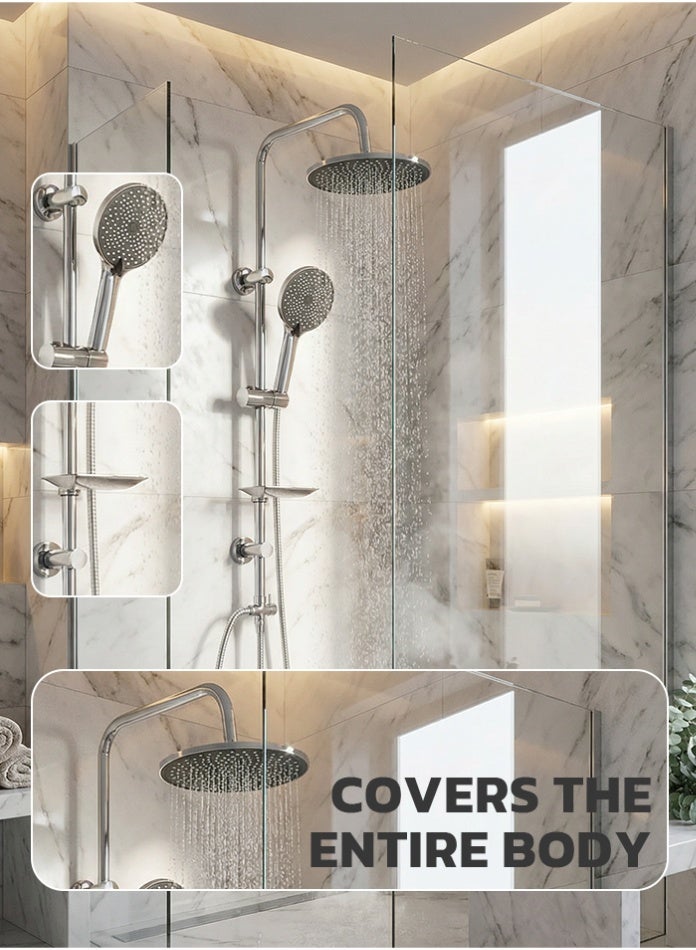 مودي لوحة دش مزودة بدش مطري علوي ودش يدوي، وقضيب انزلاق قابل للتعديل، ونظام دش من الفولاذ المقاوم للصدأ بلمسة نهائية من الكروم للحمام - Image 1